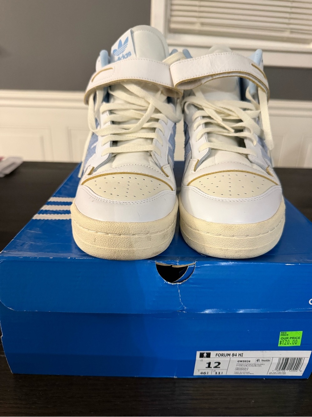 adidas Forum 84 Hi White and Light Blue High-Top Sneakers